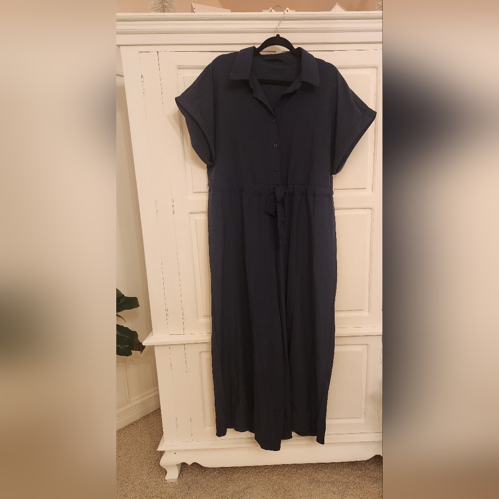 Navy Button Up Romper